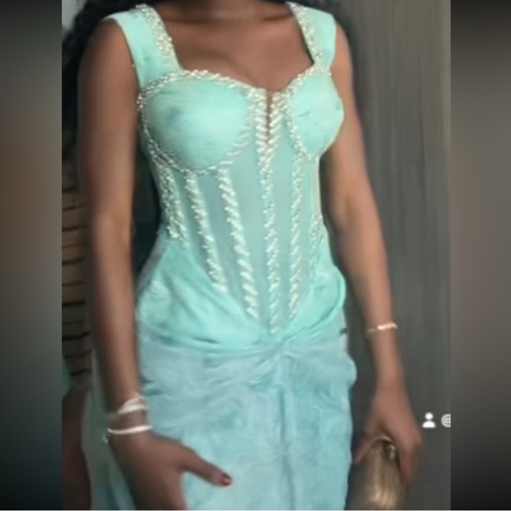 Elegant Aqua Beaded Dress